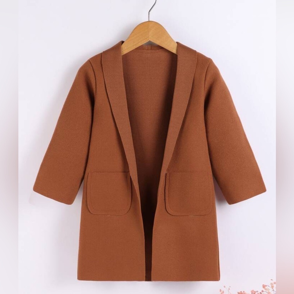 Toddler Girls Coffee Brown Open Front Overcoat Sz 3/4T​​​